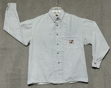 Vintage 80s Disney Channel Womens L Blue Denim Shirt Hickory Stripe Mickey USA picture