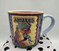 Anthropologie Stoneware Zodiac Mugs Eleanor Bowmer Signs Aquarius Coffee Tea picture