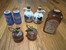 Lot Of 3 Sets Salt & Pepper Shakers & Jar: Wyoming Blue & White,  Apple, Jugs picture