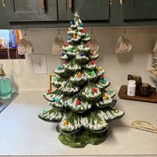 VTG 19” Atlantic Mold Style 70s Green Ceramic Christmas Tree Works picture