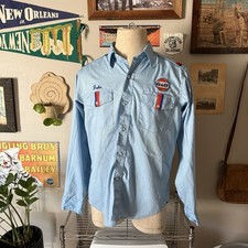 Vintage 1970s Gulf Oil Gas Station Attendant Uniform Shirt Lion USA Workwear picture