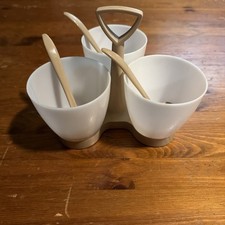 Vintage Tupperware Condiment Caddy Server Cups w Spoons Almond Color picture