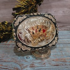 Four Aces Western Belt Buckle Rosetone Silver   Poker Cards Buckle 4x 3.5 