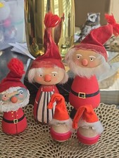 VTG Sweedish Wooden Tomte Family 5 Piece Set Scandinavian Christmas Folk Art picture