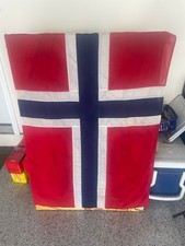 Vintage OSLO FLAGGFABRIKK POLMARIN Norway Linen Style Flag 49” X 34.5” With Rope picture