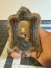 antique victorian Iroquois Haudenosaunee glass beaded picture frame + whimsy  picture