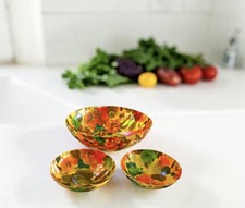 3 Vtg MCM Retro Traymold Floral Fiberglass Salad Serving Bowls 12” & 6.5” Set picture