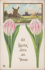 Easter greeting All Easter Joys Be Yours Windmill Vintage Postcard picture