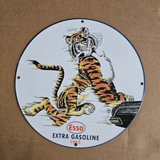 VINTAGE ESSO EXTRA 1963 OLD US GASOLINE OIL GAS PUMP ENAMEL PORCELAIN SIGN picture