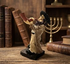 Juwish Rabbi Figurine Bolwing Shofar Handcrafted Judaica Resin Art Decor Statue picture