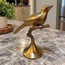 Vintage Solid Brass Bird Sculpture on Branch – 6.5” – 370.4g picture