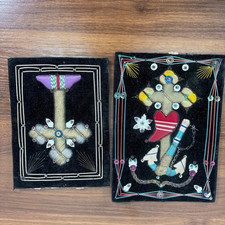 ANTIQUE ART DECO Greek Handmade Velvet Embroidery Devotional Nuns Convent Work picture