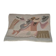 Huge Vintage Peruvian Handwoven Wool Tapestry Wall Hanging Rug Folk Art 40