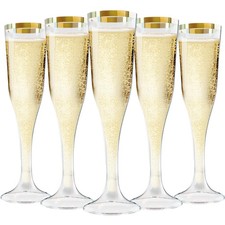 Zcaukya 100x 4.5oz Clear Plastic Champagne Flutes Disposable Hard Stemware picture