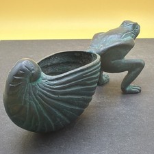 Vintage Solid Bronze Frog Pulling Shell/ Snail Planter 7” Long Nice Patina picture