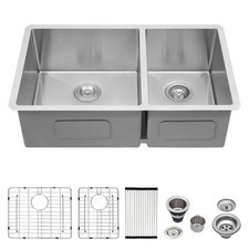 Logmey 33x19 Double Bowl Kitchen Sink 60/40 33x19x9-64, Stainless Steel picture