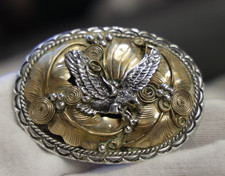 Vintage Navajo ALLEN CHEE Sterling Silver Gold Wash Eagle Belt Buckle picture