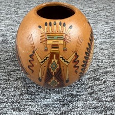 Nancy Chilly Navajo Yei Seed Pot 5.25 Signed NAC Pinon Pitch Pottery picture