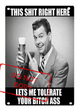 This Beer Right Here Lets Me Tolerate You Funny Retro 8x12 Aluminum Metal Sign picture