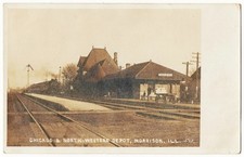 RPPC Morrison IL - Chicago And North Western Depot train station mailed 1908 pc picture