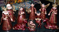Vtg 12 pc MEXICAN FOLK ART Nativity Set HANDMADE TERRACOTTA Lg Size Figures/Gold picture