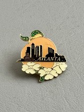 Vintage Atlanta Georgia Peach Skyline Dogwood Enamel Souvenir Lapel Pin Gold picture
