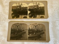 1920s New Bedford MA stereoview card photos Whaling ships beach hurricane aerial picture
