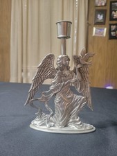 Vintage 1997 Seagull Pewter Angel with Dove Candle Holder 8.5” CLA-7 Canada picture
