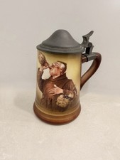 Vintage Columbian Art Pottery Monk Beer Stein w/ Lid Collectible picture