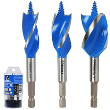 Wood Auger Drill Bit Set 3-Piece 5/8 3/4 1 Inch 4-Inch Hex Shank Woodworking picture