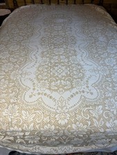 Vintage Quaker Lace Cloth Floral Tablecloth 62x97” Beige No Stains Granny picture