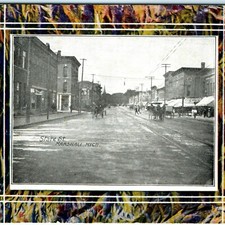 c1910s Marshall, MI State St. Postcard Downtown Street View Horse Carriage picture