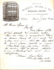 Wadley & Spurr Boston MA 1874 Letterhead Grocers picture
