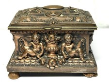 RARE 19TH C FRENCH ANTIQUE JEWERLY CASKETS BRONZE AND ENAMEL SIGNED A.B PARIS picture