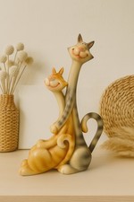 Whimsical Cat Couple Figurine – Ceramic Smiling Cats Sculpture – Cute Home Decor picture