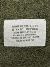 Vintage 1972 US Army OG-118 Wool Blanket Burlington Woolens 66x84 Vietnam Era picture
