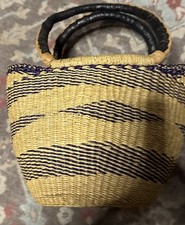 African Bolga Market Basket Handwoven Straw Ghana Decor Tote-G5608 picture