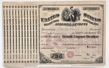 Vintage 1893 Retail Liquor Dealer Tax Stamp Certificate Uncut Coupon Iowa 1890 picture