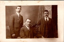 Postcard Real Photo RPPC Three Distinguished Men Sitting on Couch Unposted picture