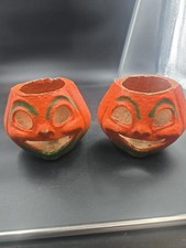2 Vintage Paper Mache Jack O’Lantern 6 Inch  picture
