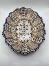 Antique French Faience Scalloped Bowl Hand Painted Floral Lobed Centerpiece 1890 picture