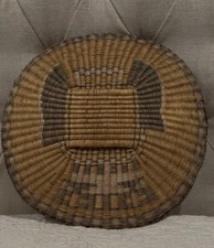 Vintage Hopi Artisan Woven 14” Tray Basket Katsinam Rim Damage Look picture