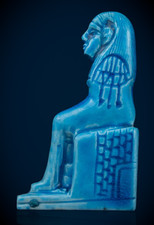 Egyptian Isis Goddess Statue Blue Faience Style Seated Figure Hieroglyphs Figuri picture