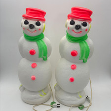 Vintage 1969 Empire 19 In Skating Snowman Blow Mold Light Up Pair Day Glo USA picture