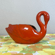 Vintage Frankoma 228 Swan Planter | Flame Orange Pottery | MCM Atomic 60s 70s picture