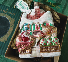 Rare Vtg Waterford Blown Glass Christmas Ornament Over the Rooftop Poland. NIB. picture