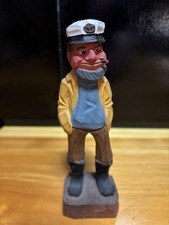 Vtg Hand Carved Wooden Sea Captain Sailor Fisherman Nautical Folk Art 6