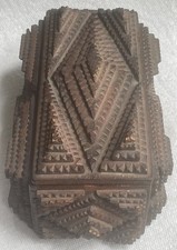 Old Tramp Folk Prison Trench Art Wooden Jewelry Keepsake Coin Trinket Box Carved picture