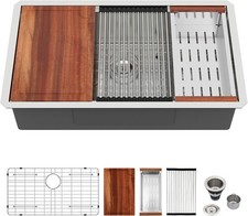 Logmey 33x19x9 Undermount Workstation Kitchen Sink 16 Gauge BRUSHED FINISH LEDGE picture