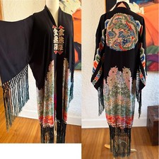 Exquisite Vintage 1920's Japanese Silk Cocktail Coat /Robe with Flowers, Dragons picture